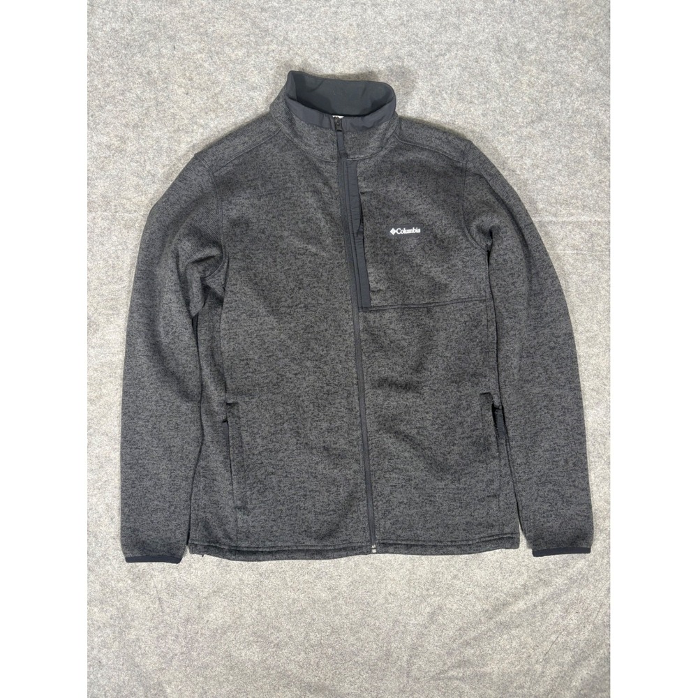 Columbia Men Full Zip Fleece Jacket Charcoal Heather L Lightweight Outdoor